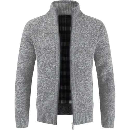 Coat Autumn Winter Men Knitted Sweater Pockets Plush Liner Warm Slim Cardigan Coat