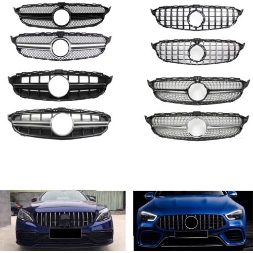 Front Bumper Racing Grill Billet Grille Cover For Mercedes-Benz W205 C-Class 2015-2021