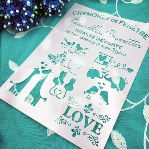 Love cat plastic mold shield DIY cake scrapbook stencils hollow Embellishments printing lace ruler Valentines Day
