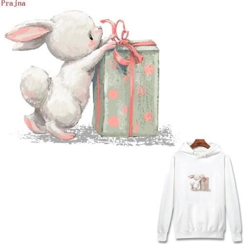 Prajna DIY Lovely Rabbit Patch Heat Transfer Vinyl Iron On Transfer For Clothes Cartoon Badge Ironing Stickers Appliques A Level