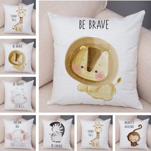 Lovely Be Brave Lion Elephant Pillow Case Decor Cute Cartoon Animal Cushion Cover for Sofa Pillowcase 45x45cm