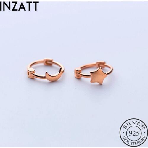 INZATT Real 925 Sterling Silver MInimalist Moon Star Hoop Earrings For Fashion Woman Geometric Earrings Cute Fine Jewelry Gift