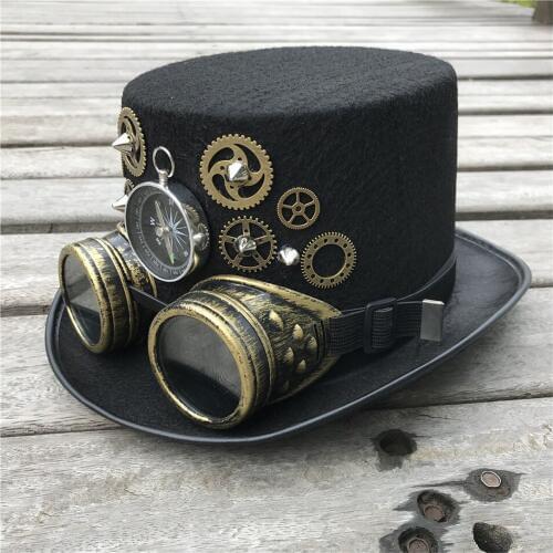 New Unisex Men Women High-end Handmade Steampunk Top Hat With Gear Glasses Magic Hat Performance Hat Size 57CM Steampunk Hat