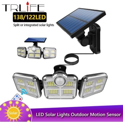 138/122 LED Solar Lights Outdoor Motion Sensor 270 Wide Angle Super Bright Solar Flood Light Waterproof Remote Control Wall Lamp