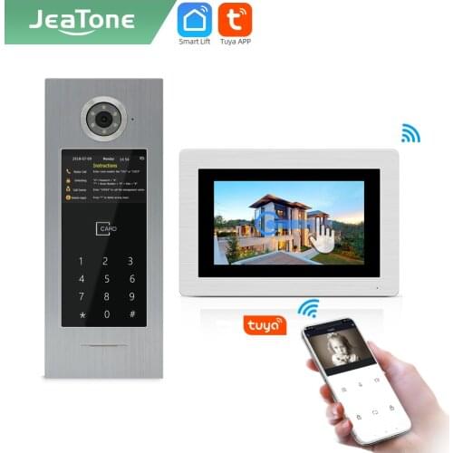 Jeatone Tuya smart 7"inch IP Video intercom WIFI Monitor doorbell For large building support home security IC Cards;Password