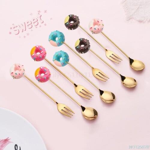 Donut Fork Spoon Set Dessert Forks Honey Coffee Stirring Wedding Gifts Tableware