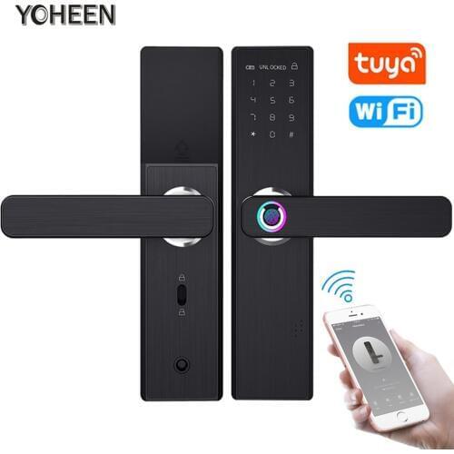YOHEEN Wifi Electronic Smart Door Lock With Tuya App, Security Biometric Fingerprint Intelligent Lock With Password RFID card