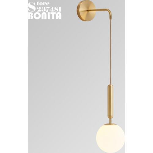 Mirror Front Light Brass fishing rod wall lamp Milky glass ball Hanging wall light Water pattern round ball sconces light