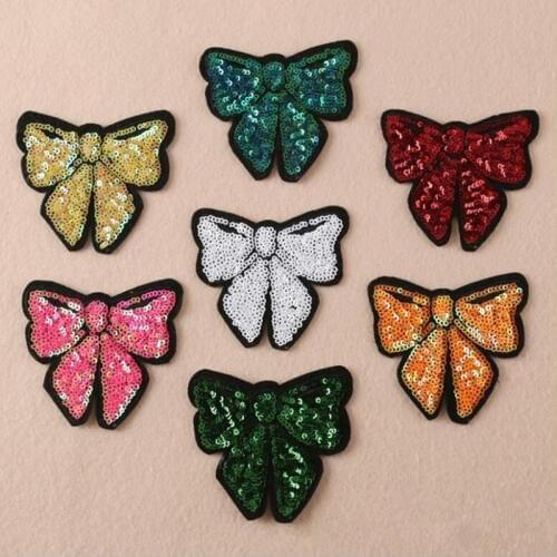 1PCS 8.3*7.9cm Iron On Patch DIY Craft Bowknot Appliques Sequin Patches For Clothing Trousers Bags Stickers Sewing Accessories