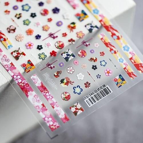1 Pc Japanese Flower Splendid Red New Year Design Nail Stickers Cartoon Pattern Nail Art Decals Manicure Decoration Tools MJ57