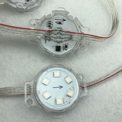 20pcs/string 40mm 24V P9883 LED full color pixel module,IP68,1.44W; Dual-signal wires;signal breakpoint continuous transmission