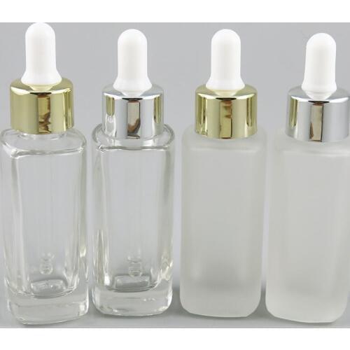 200 x 30ml Clear Frost Square Glass Bottles for Essential Oils with Glass Eye Dropper 1oz Glass Drop Containers