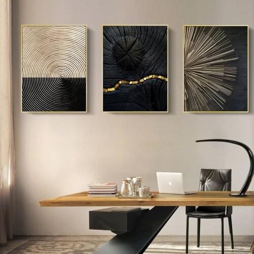 Abstract Black Golden Line Texture Poster Vintage Minimalist Wall Art Canvas Painting Modern Luxury Living Room Home Decor Art