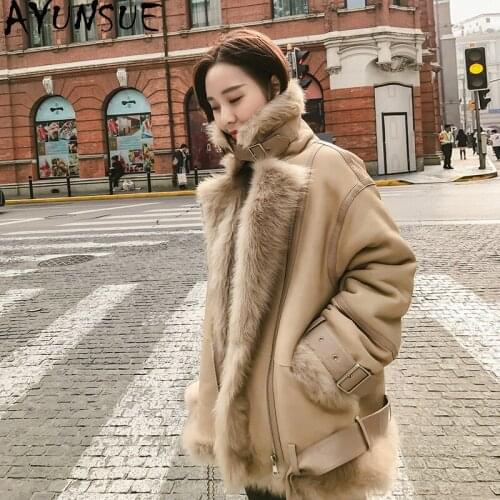 AYUNSUE Natural Fur Coat Female Sheep Shearling Motorcycle Real Leather Jackets for Women Winter Coats Mujeres Abrigos 19710