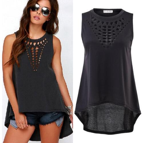 Blouse Women Retro Black Hollow Out Tank Tops Sexy Vest Sleeveless Blusa Casual Loose Shirt Crochet Tops Cheap