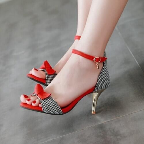 Womens Sandals Summer 2021 Sexy Ladies Pumps Bow Knot Peep Toe Female High Heels Ankle Strap Woman Shoes Fashion Gladiator
