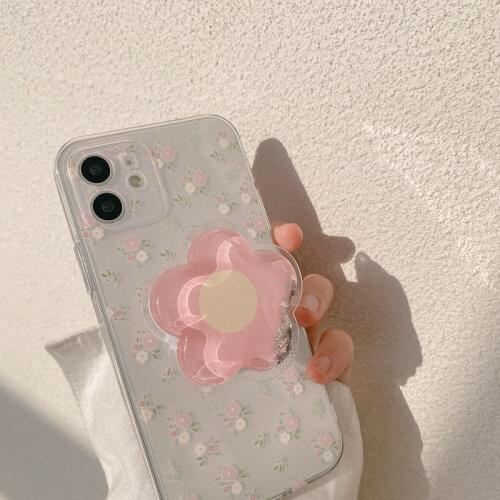 Fashion Sequins Flower Stand Socket Phone Case For iphone 12 pro max 11 7 8 plus x xr xs max SE2 Transparent Phone Back covers