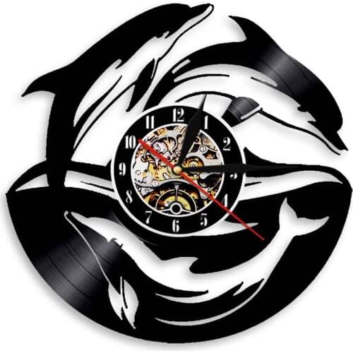 Dolphin LED Wall Light Sea Ocean Animal Lover Home Decor Vinyl Record Wall Clock Modern Wall Art Led Light Decorative LP Watch