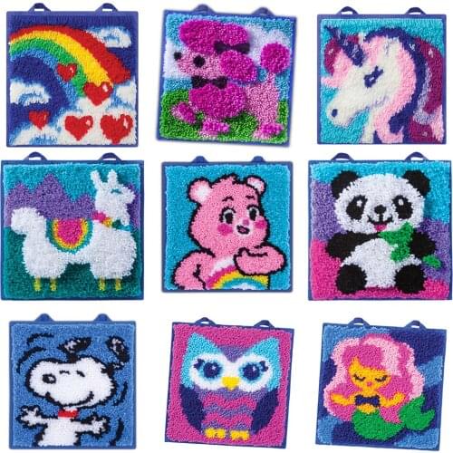 Unicorn Panda Mermaid Owl Alpaca Love Rainbow Dog Carpet Crocheting DIY Carpet Latch Hook Rug Kit Childrens room tapestry Decor