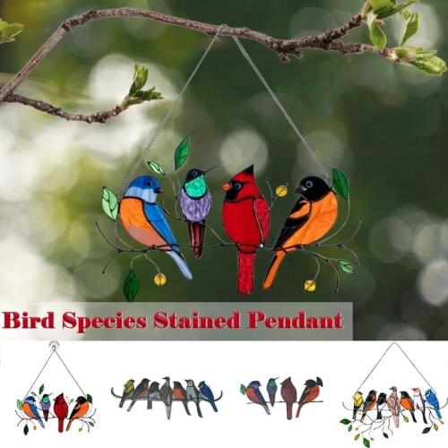 Hot sale Stained Bird Glass Window Hangings Acrylic Wall Hanging Birds Decor Room Accessories Glas in lood vogels raamhanger