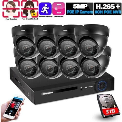 Face Detection H.265 POE 5MP Video Surveillance Kit 8CH NVR CCTV System 5megapixels Weatherproof CCTV Security 5MP POE IP Camera