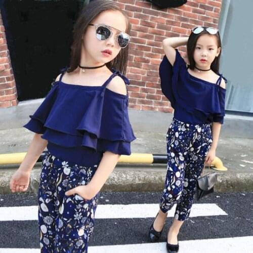 Fashion Summer Baby Toddler Teenager Girls Clothing Sets Short Sleeve Tops + Floral Pants 2 Piece Suit Child Kids Clothes Set