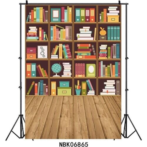 Cute Cartoon Bookshelf Student Portrait Photographic Backgrounds Wood Floor Photography Backdrops Photocall Photo Studio