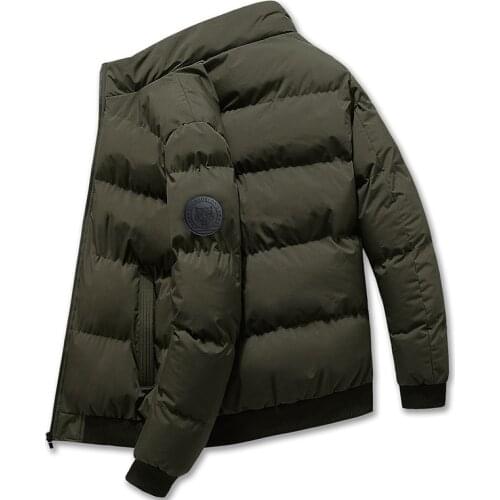 2021 Winter New Fashion Casual Mens Solid Color Stand Collar Zipper Slim High Street Thick Long Sleeve Mens Winter Coat