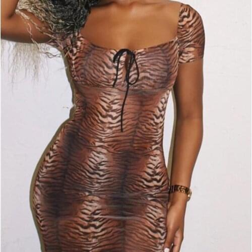 Summer New Sexy Short Sleeved Womens Pajamas Tethered Slim Flt Mesh Dress Nightwear Ladies Leopard Pijama Home Clothes Sleepwear