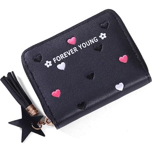 Coin Purses Cards Holder Money Bags Woman Lovely Heart Wallet Lady Short Purse Girls Notecase Pocket Tassels Zipper Wallets Bag