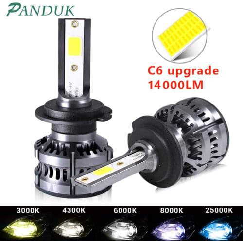 PANDUK 2Pcs H8 H11 Lamp H4 Led H7 H1 H3 14000LM Car LED Headlight Bulbs For Auto H27 881 HB3 HB4 Led Auto 12V 80W 6000K C6 Plus