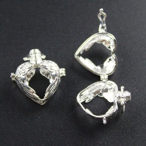 24*20mm,Fly Heart Pearl Cage Essential Oil Diffuser Pendant,Aromatherapy Locket Necklace Volcanic Setting Lava Stone Jewelry,HM