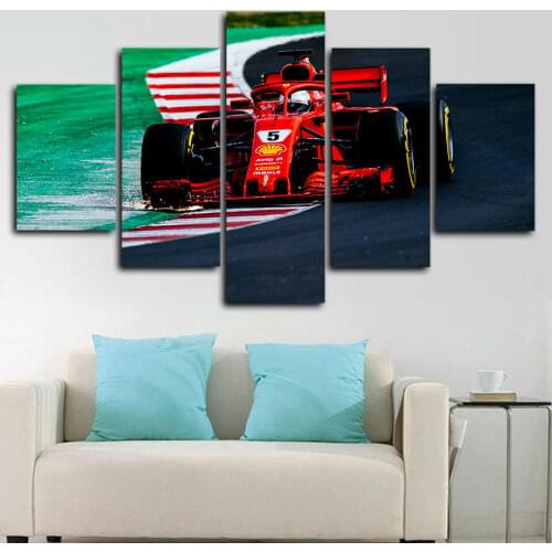 Formula One Ferrari Car F1 Poster 5 Panel Canvas Picture Print Wall Art Canvas Painting Wall Decor for Living Room No Framed