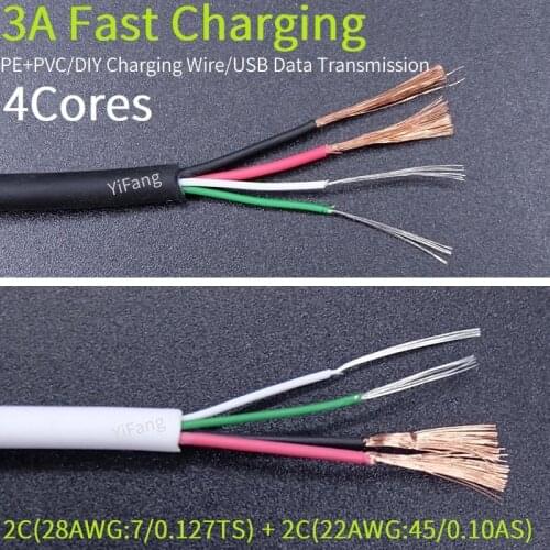 Fast Charging Wire DIY Repair Connector Data Transmission 3A Android Micro iPhone Type C 4Cores Quick Charge USB Keyboard Cable