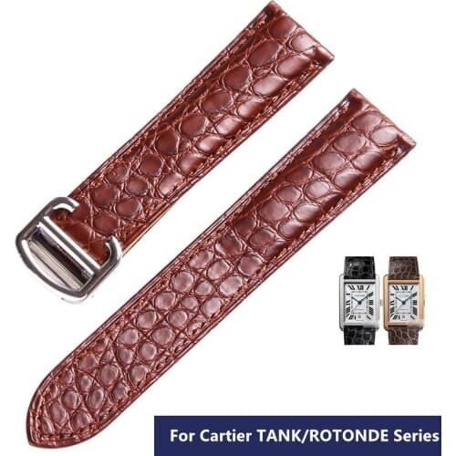 Crocodile Genuine Leather Watch Band Substitute for TANK / ROTONDE DE CARTIER Professional Alligator Wristwatch Belt Men Women