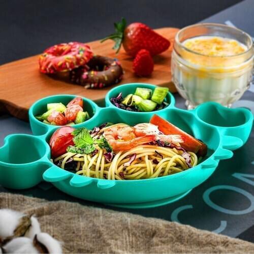 Sub-grid Silicone Sucker Tableware For Baby Cartoon Crab Anti-fall Dinner Plate Infant Kids Supplementary Food Bowl Soft Dishes