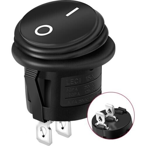 1PCS Waterproof Round Rocker Switch SPST Black waterproof 6A 250VAC 2Pin ON/OFF Sealed Waterproof Car Auto Boat Marine switch