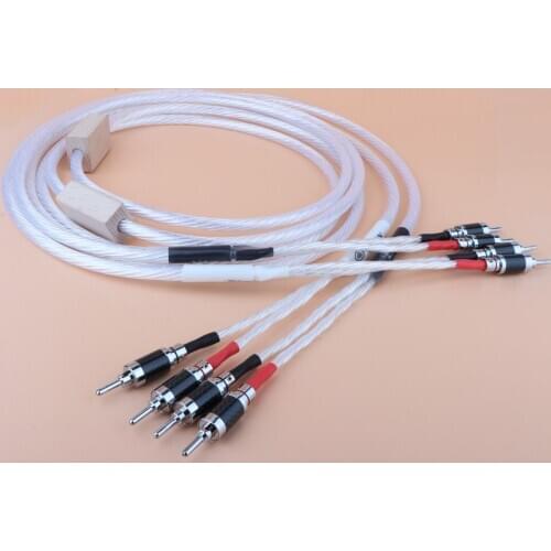 YTER One Pair Hifi Audio ODIN Silver Plated Speaker Cables Loudspeaker Cable With Carbon Fber Banana Plug