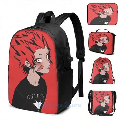 Funny Graphic print Kirishima MHA USB Charge Backpack men School bags Women bag Travel laptop bag