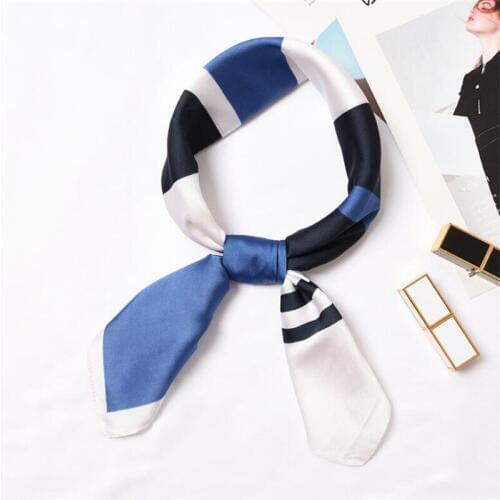 70x70cm New Women Striped Polyester Silk Scarf Solid Patchwork Satin Small Square Wraps Scarves Shawls Headband Ties for Girls