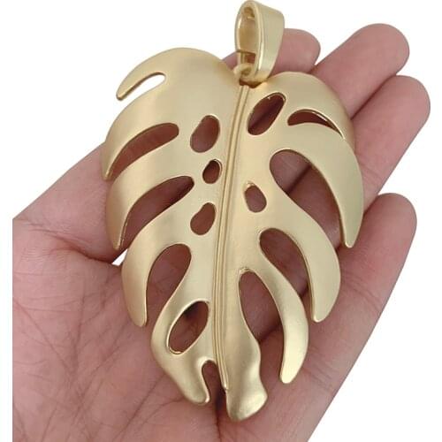 1 x Matt Gold Large Monstera Leaf Charms Tropical Palm Leaves Pendants for Necklace Jewelry Making Accessories 80x53mm