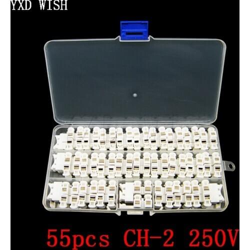 55pcs Wire Connector Quick Cable Terminals Splice Lock CH2 2 Pins Electrical 19.5x17x13.5mm Led Strip Connectors Adapter Wire