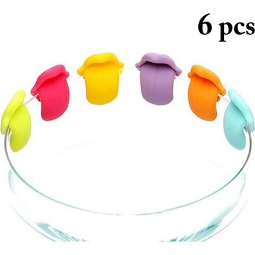6Pcs Tongue Shape Party Suction Cup Wine Glass Food Grade Silicone Label Recognizer Marker Cup Mark Sign Personality Bar Tool