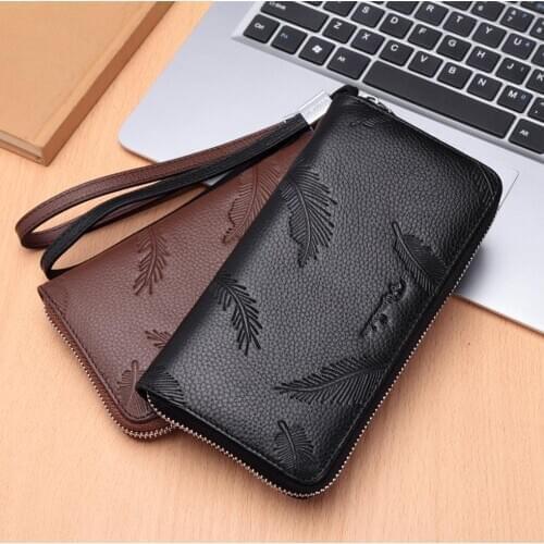 Bison Denim Business Casual Fashion Cowhide Long Wallet Male Zipper Clutch Bag Genuine Mens Wallet Phone Holder Long Coin Purse