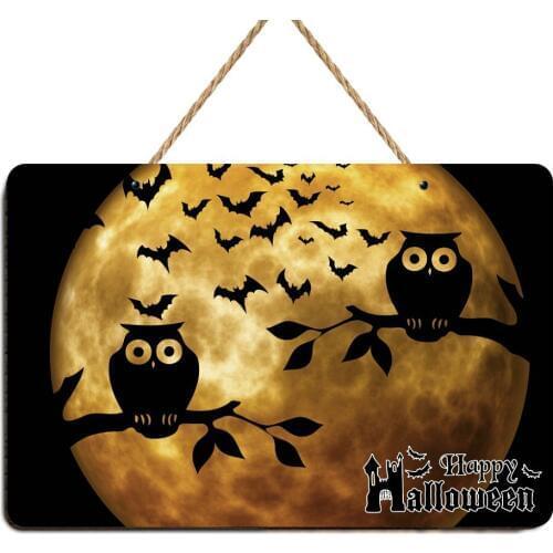 Wooden Happy Halloween Owl Sign Halloween Farmhouse Wood Front Door Wall Art Decor Poster Vintage House Bar Coffee Retro Signs