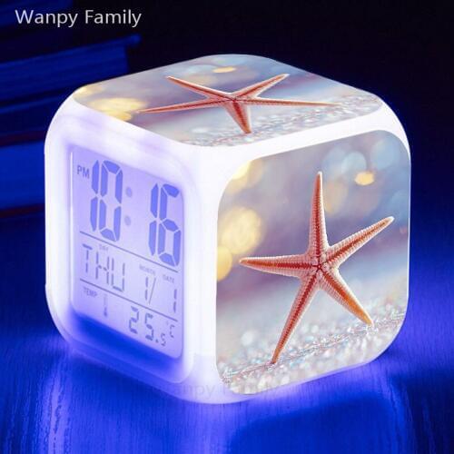 Starfish Alarm Clock LED Big Screen Digital Clock Kids Birthday Gift 7 Color Glowing Multi-function Desktop Alarm Clock