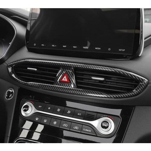 For Hyundai Santa Fe 2019 2020 Carbon Fiber Center Control Car Interior Air Conditioning Vent Trim Cover Sticker Accessories