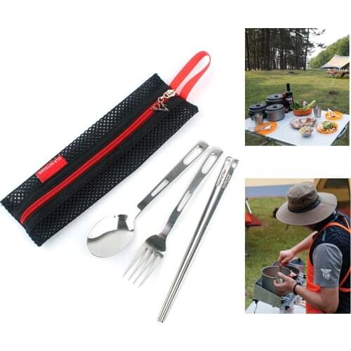Outdoor Camping Travel Utensils Cutlery Set Portable Camp Reusable Flatware Silverware Include Fork Spoon Chopsticks With Bag
