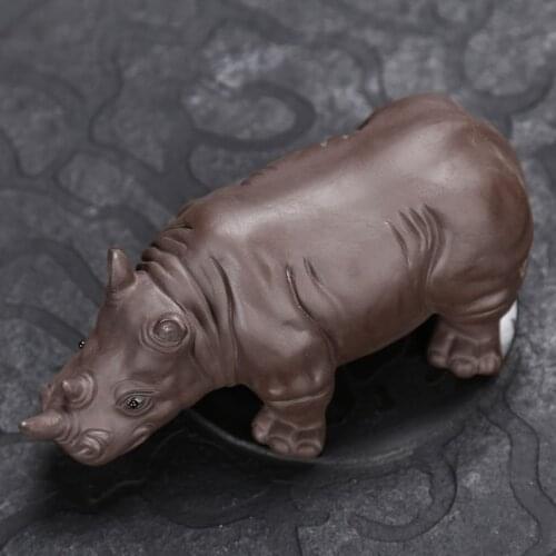 Purple Clay Rhinoceros Ceramic Animal Figurines Zisha Tea Pet Crafts Household Office Tea Accessories Car Decoration Toy