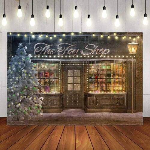 Mehofond Photography Background Christmas Tree Winter Snow Toy Shop Display Window Kid Child Baby Portrait Backdrop Photo Studio